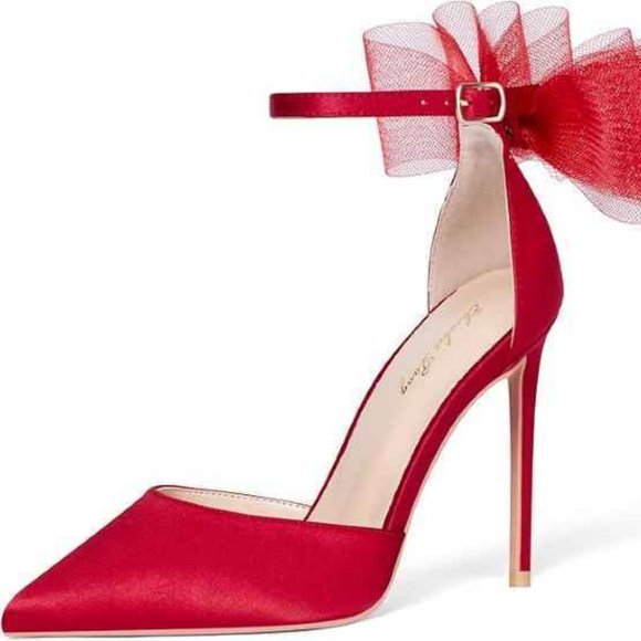 Elisabet Tang Women's Pumps Strappy Heels Stiletto Closed Toe Heels Bow Sandals - Picture 1 of 6